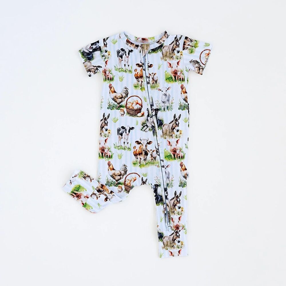 Bums and Roses Herd It Here First Short Sleeve Bamboo Romper 6-9 Months NWT